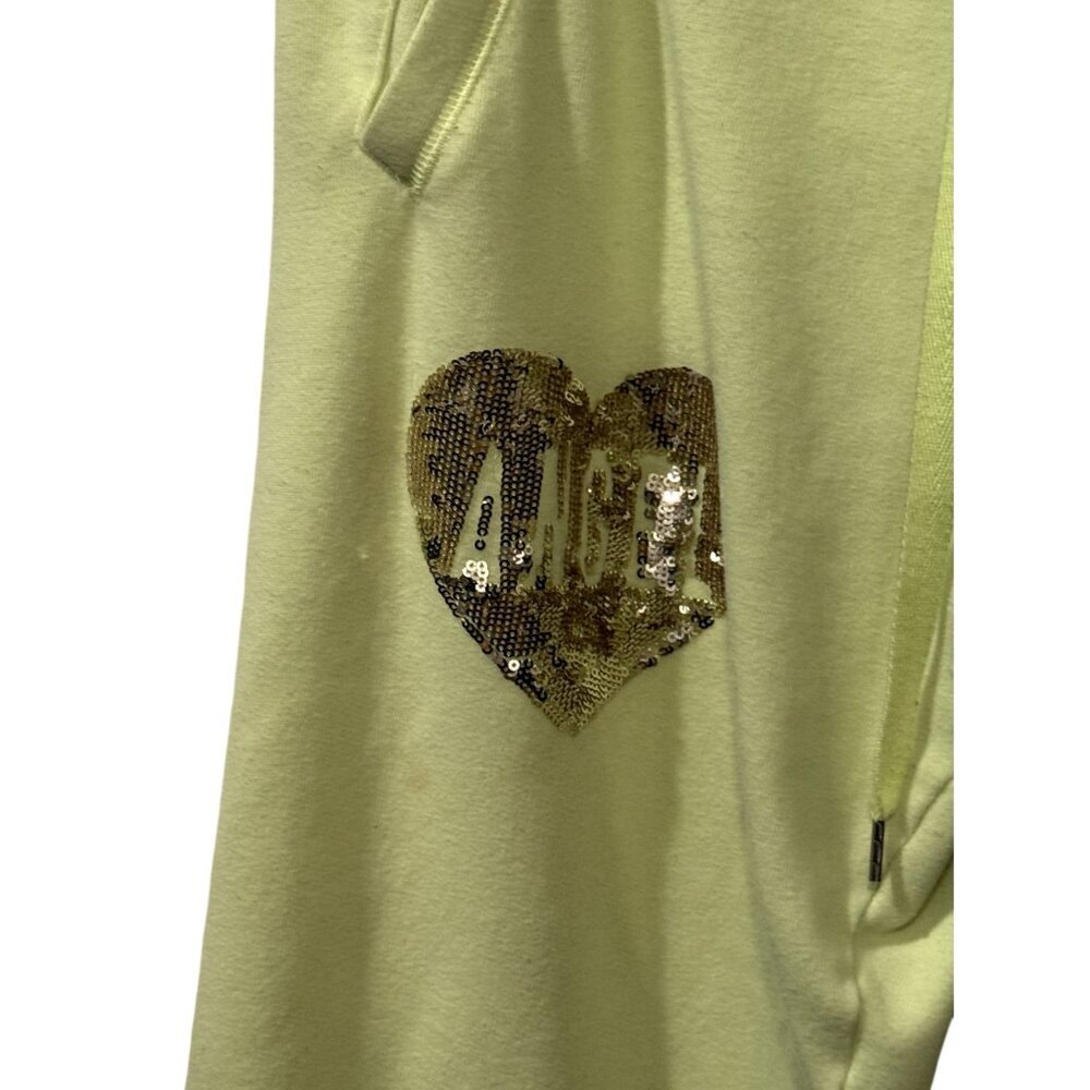 Victorias Secret Yellow Angel Sequin Heart Sweatpants & Hoodie Top L/ bottom M - Picture 4 of 9